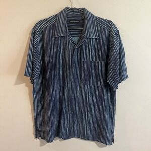 Jhane Barnes Sz M Blue Electric Modernist Cotton Camp Shirt
